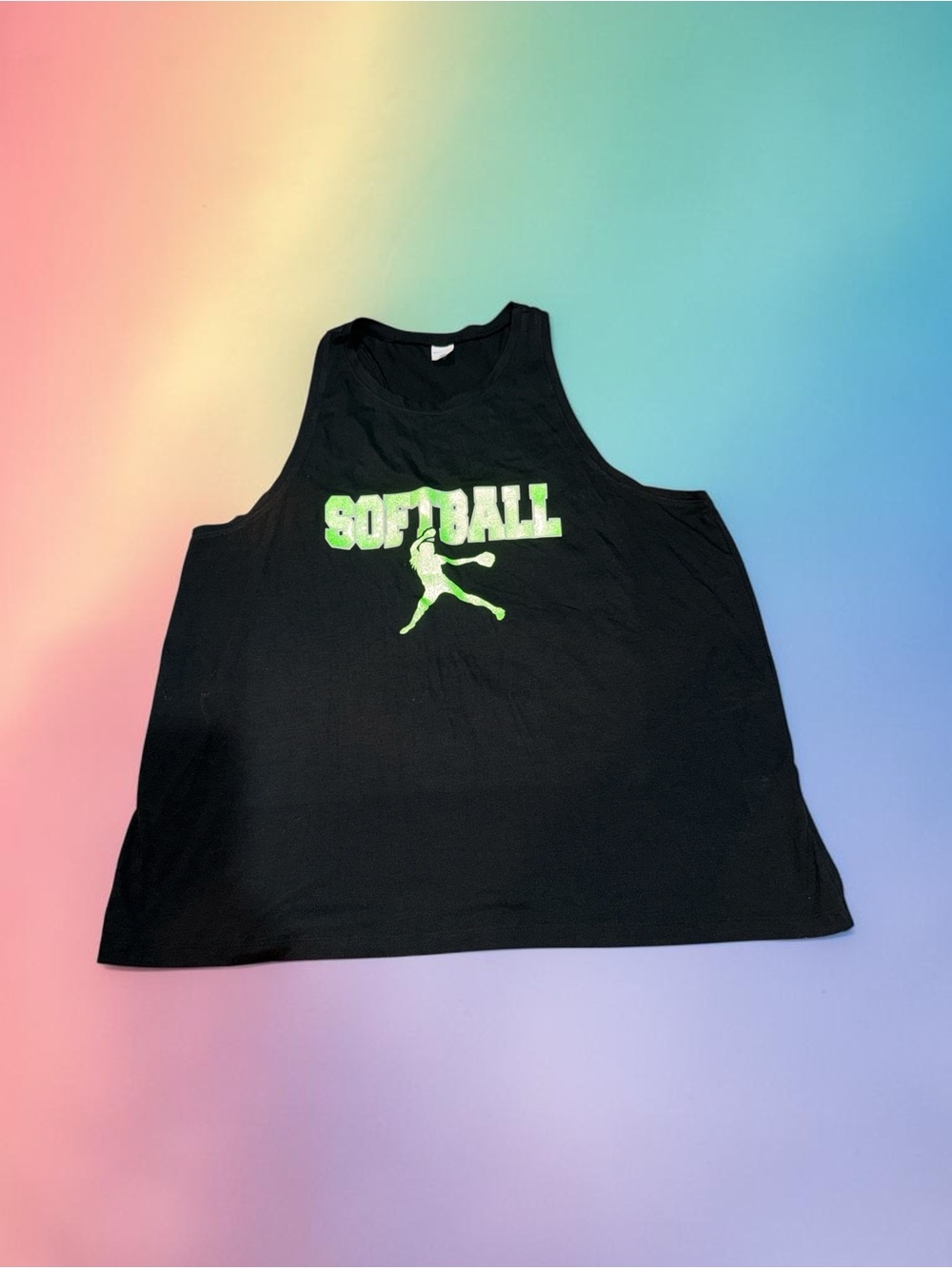 Sport-Tek Woman’s Black Tank Top with Neon Green Softball Graphic (3XL)